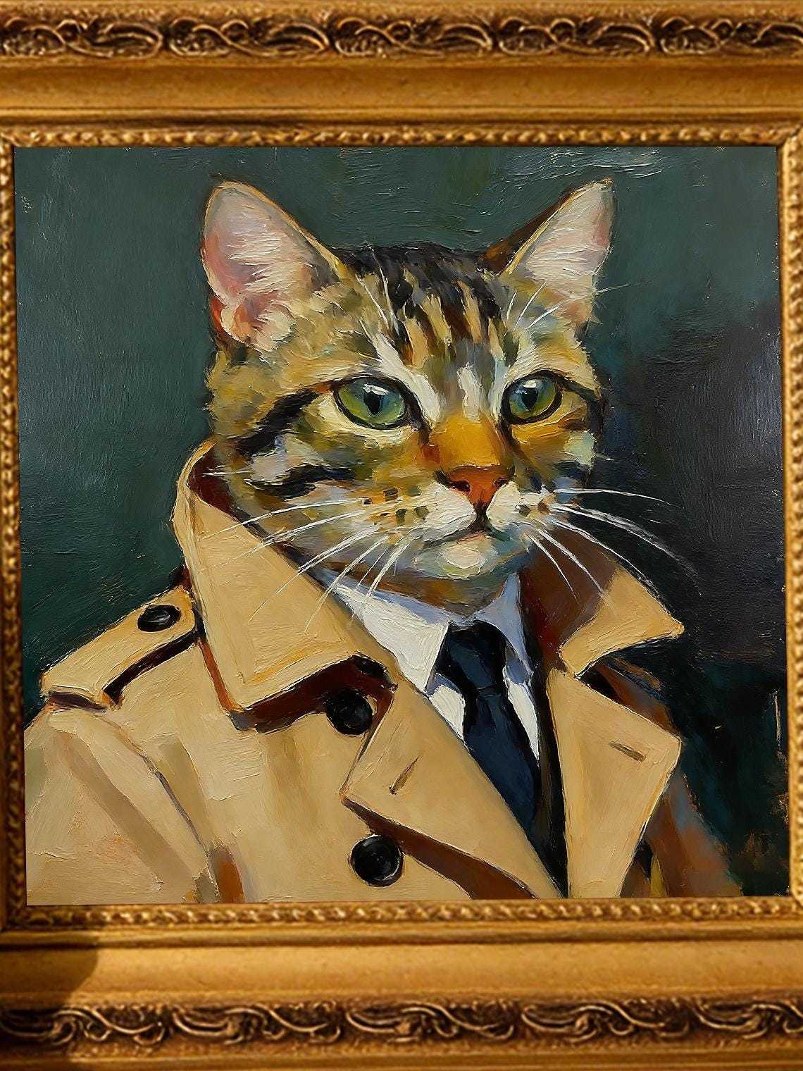 Original Hand Painted Cat in Suit Oil Painting, Gold Framed Art, Cool Cat Lover Gift, Nursery Wall Decor