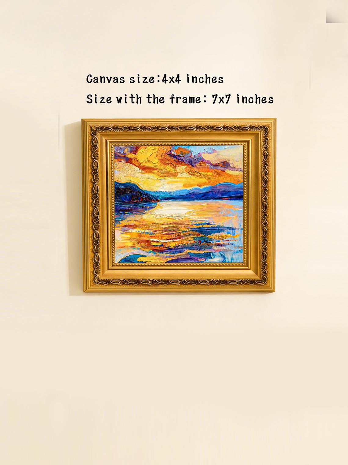 Hand-painted Oil Painting, Impasto Landscape Art, Framed Wall Decor, Vibrant Sunset Lake Mountain Scene