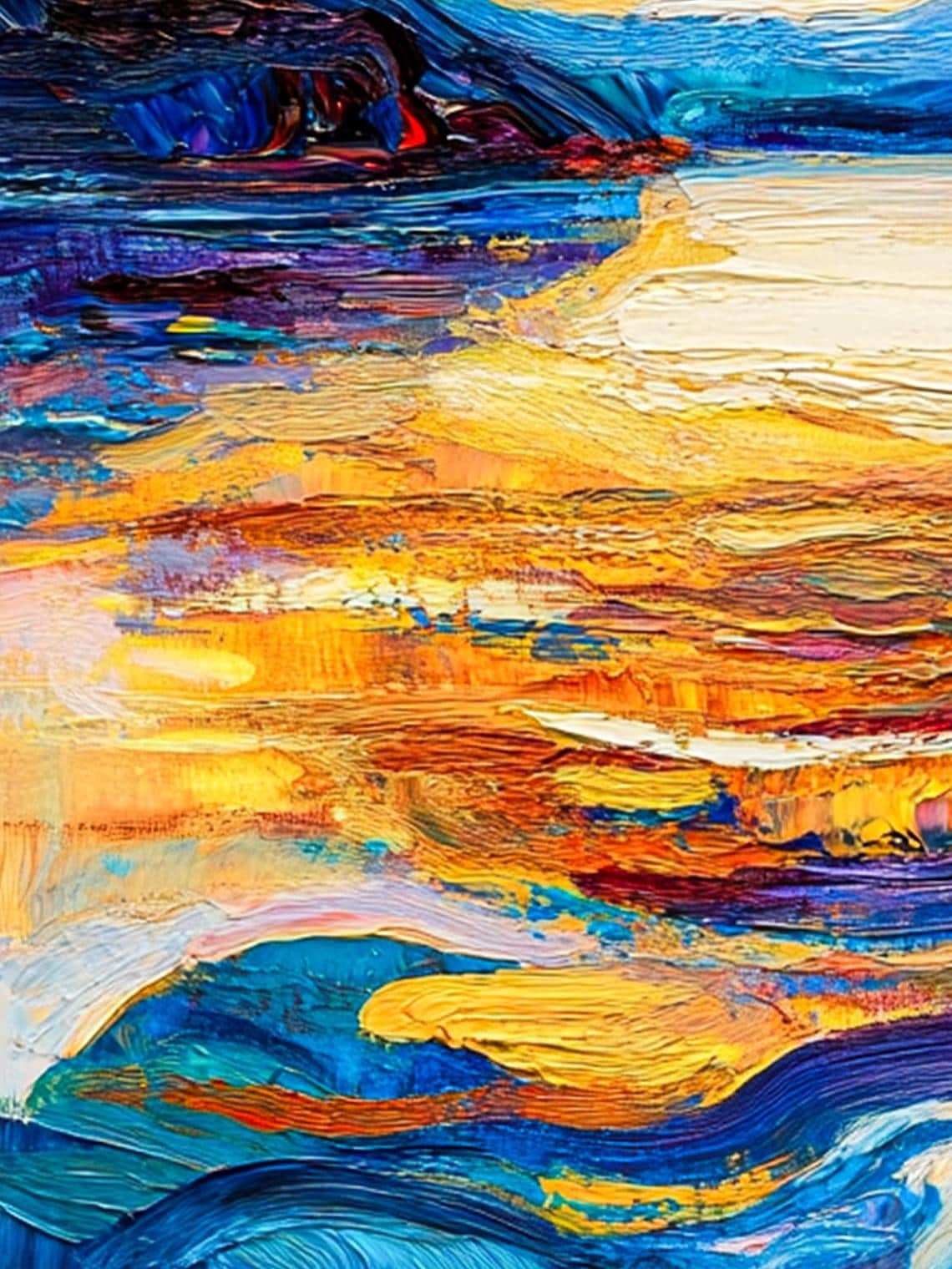 Hand-painted Oil Painting, Impasto Landscape Art, Framed Wall Decor, Vibrant Sunset Lake Mountain Scene