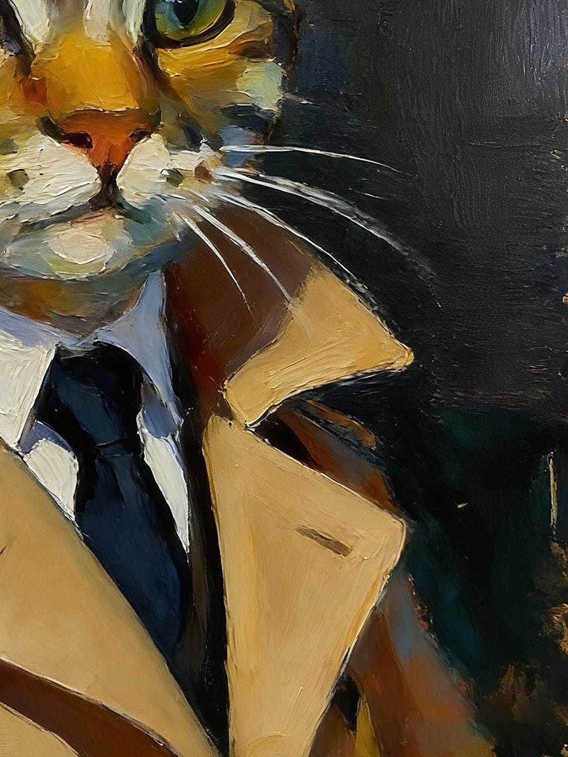 Original Hand Painted Cat in Suit Oil Painting, Gold Framed Art, Cool Cat Lover Gift, Nursery Wall Decor