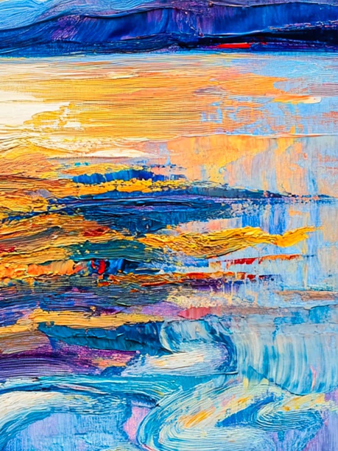 Hand-painted Oil Painting, Impasto Landscape Art, Framed Wall Decor, Vibrant Sunset Lake Mountain Scene