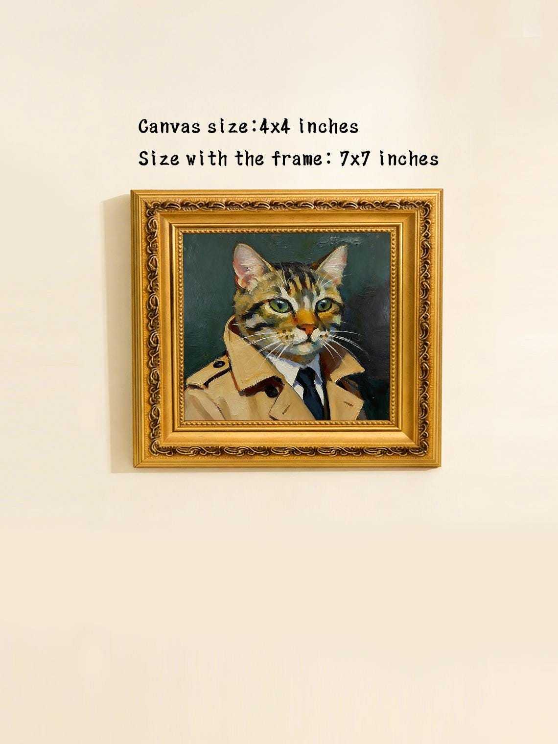 Original Hand Painted Cat in Suit Oil Painting, Gold Framed Art, Cool Cat Lover Gift, Nursery Wall Decor