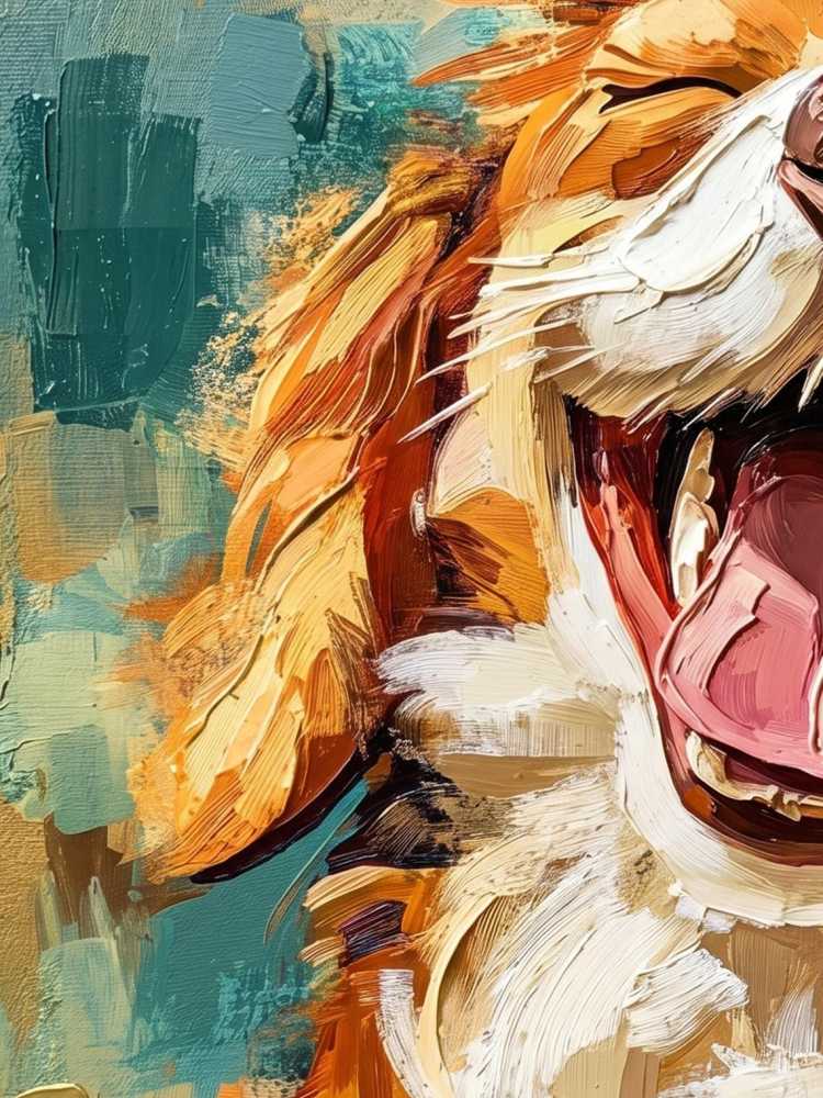 Oil Painting Dog Portrait Framed Laughing Happy Golden Retriever Impasto Solid Wood Frame Mini Desk Wall Decor Animal Lover Gift