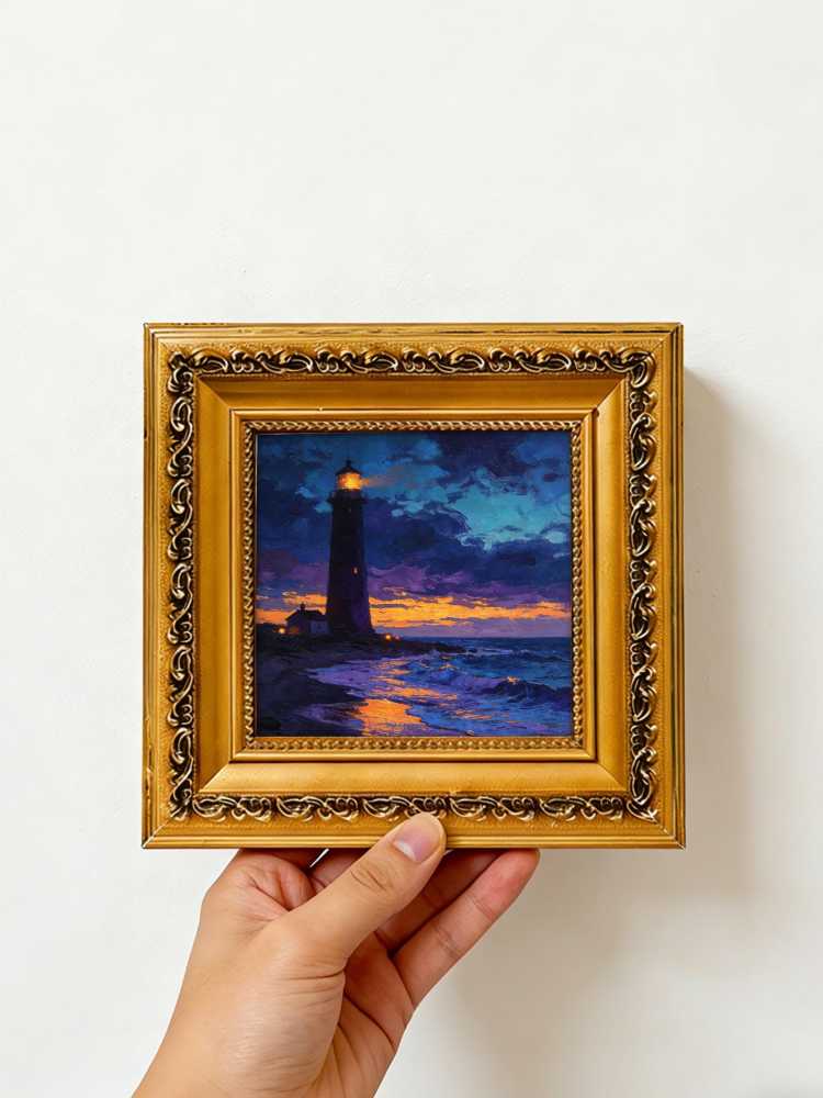 Original Hand-Painted Lighthouse Oil Painting, Framed Coastal Wall Art