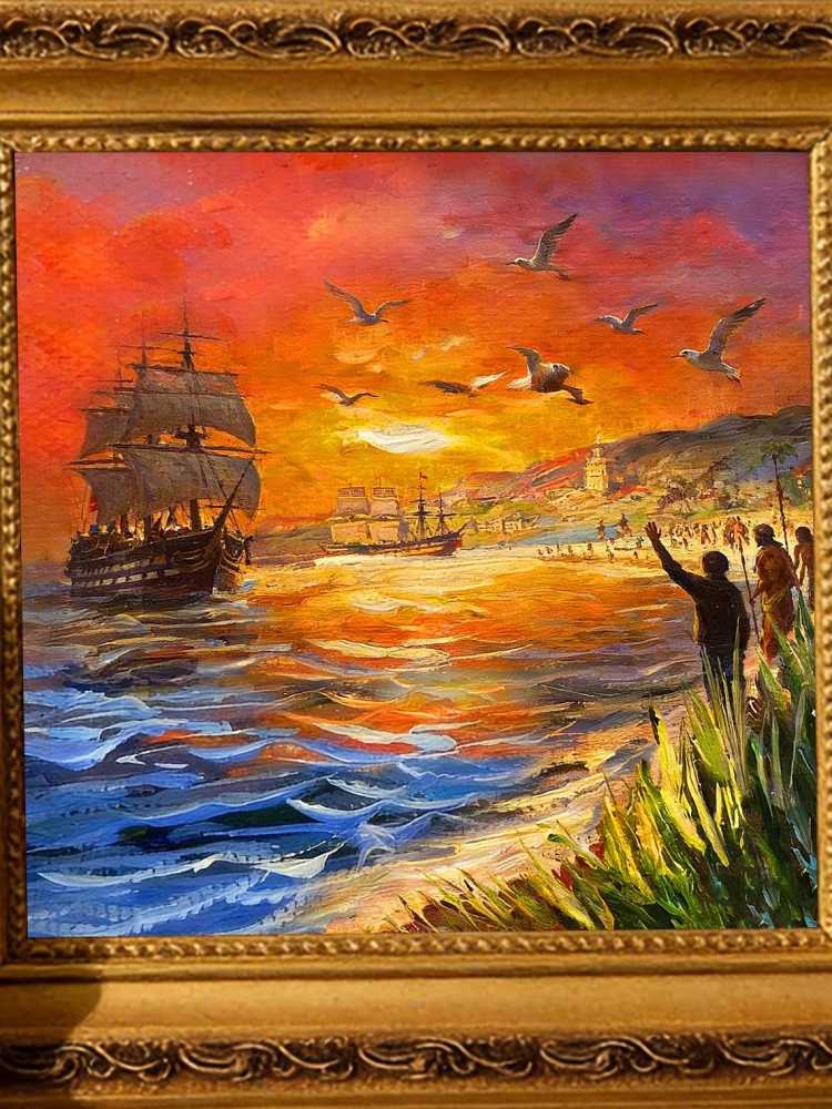 Original Hand Painted Sailing Boat Sunset Oil Painting, Gold Framed  Art, Nautical Wall Decor, Friend Gift