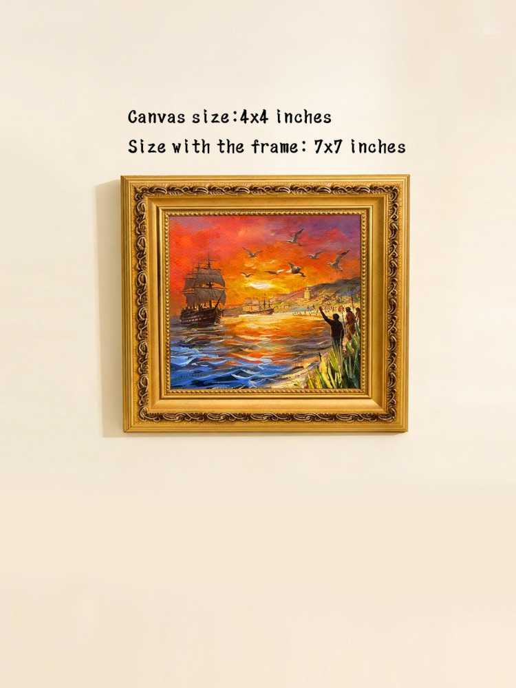 Original Hand Painted Sailing Boat Sunset Oil Painting, Gold Framed  Art, Nautical Wall Decor, Friend Gift