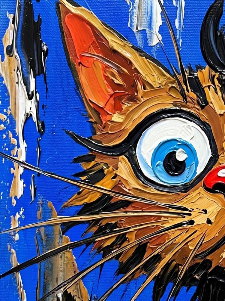 Oil Painting Cat Portrait Framed Big Eyes Heterochromia Retro Solid Wood Frame Mini Desk Wall Decor Animal Lover Gift