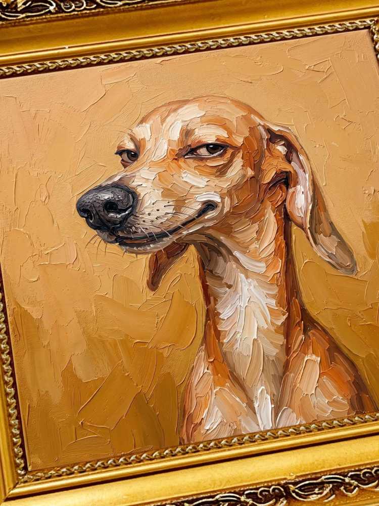 Oil Painting Dog Portrait Framed Realistic Hound Retro Solid Wood Frame Mini Desk Wall Decor Animal Lover Gift