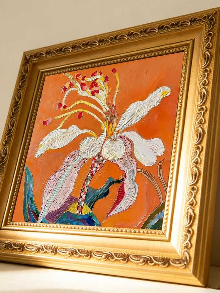 Hand-painted Oil Painting, Textured Floral Art, Framed Wall Decor, Vibrant Abstract White Lily Flower