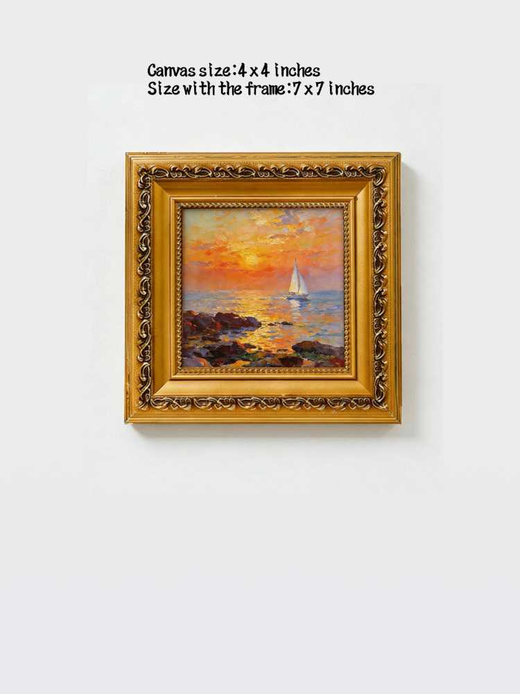 Original Hand-Painted Sailboat Sunset Oil Painting, Framed Coastal Wall Art