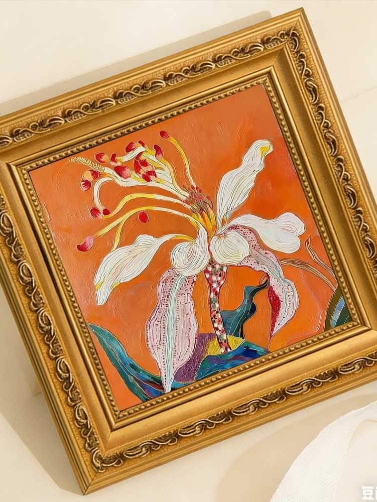 Hand-painted Oil Painting, Textured Floral Art, Framed Wall Decor, Vibrant Abstract White Lily Flower