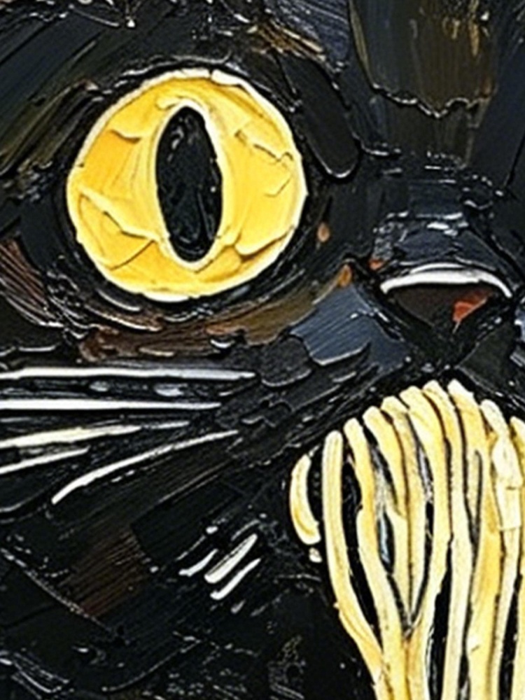 Oil Painting Black Cat Portrait Framed Spaghetti Noodle Cat Impasto Solid Wood Frame Mini Desk Wall Decor Animal Lover Gift