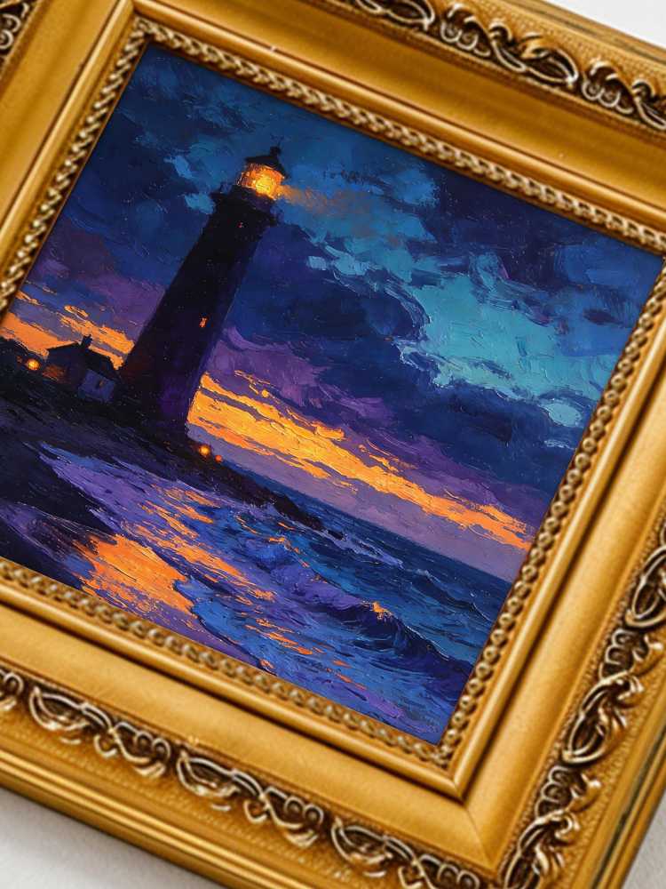 Original Hand-Painted Lighthouse Oil Painting, Framed Coastal Wall Art
