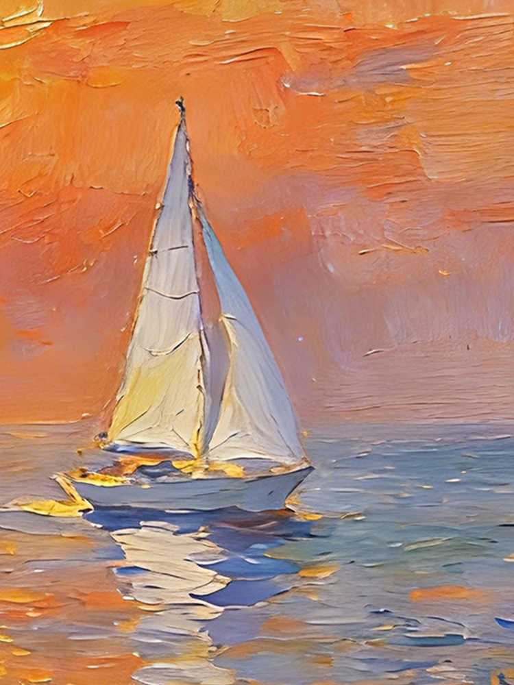 Original Hand-Painted Sailboat Sunset Oil Painting, Framed Coastal Wall Art