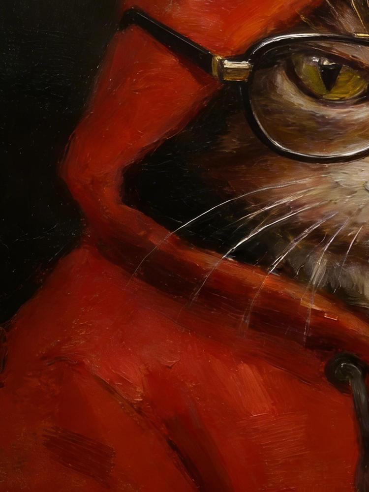 Original Hand Painted Smoking Cat Oil Painting, Gold Framed Art, Cool Cat Lover Gift, Whimsical Wall Decor