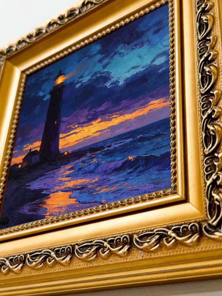 Original Hand-Painted Lighthouse Oil Painting, Framed Coastal Wall Art