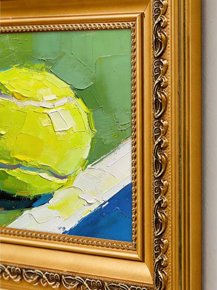 Original Hand-Painted Tennis Ball Oil Painting, Framed Sports Wall Art