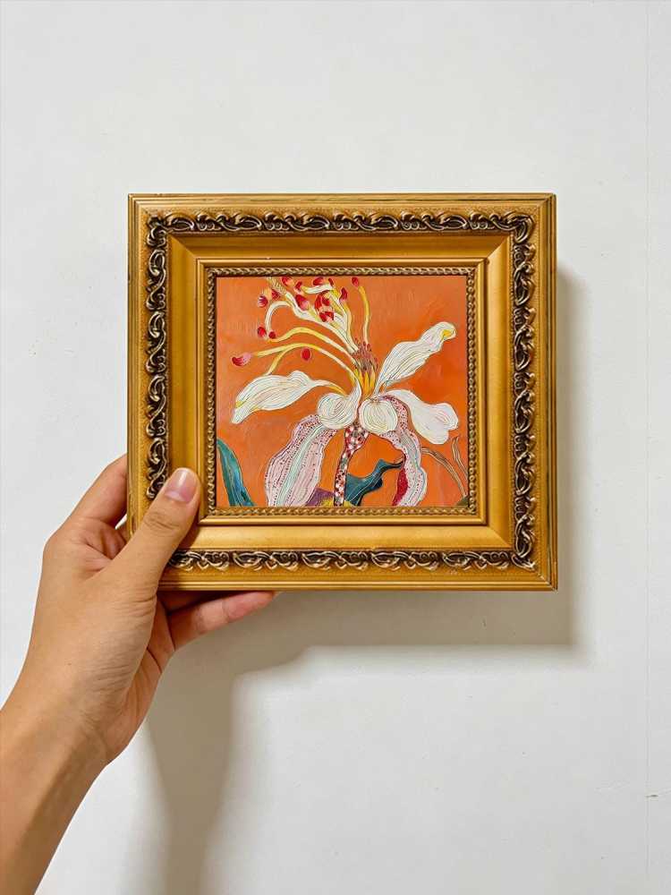 Hand-painted Oil Painting, Textured Floral Art, Framed Wall Decor, Vibrant Abstract White Lily Flower