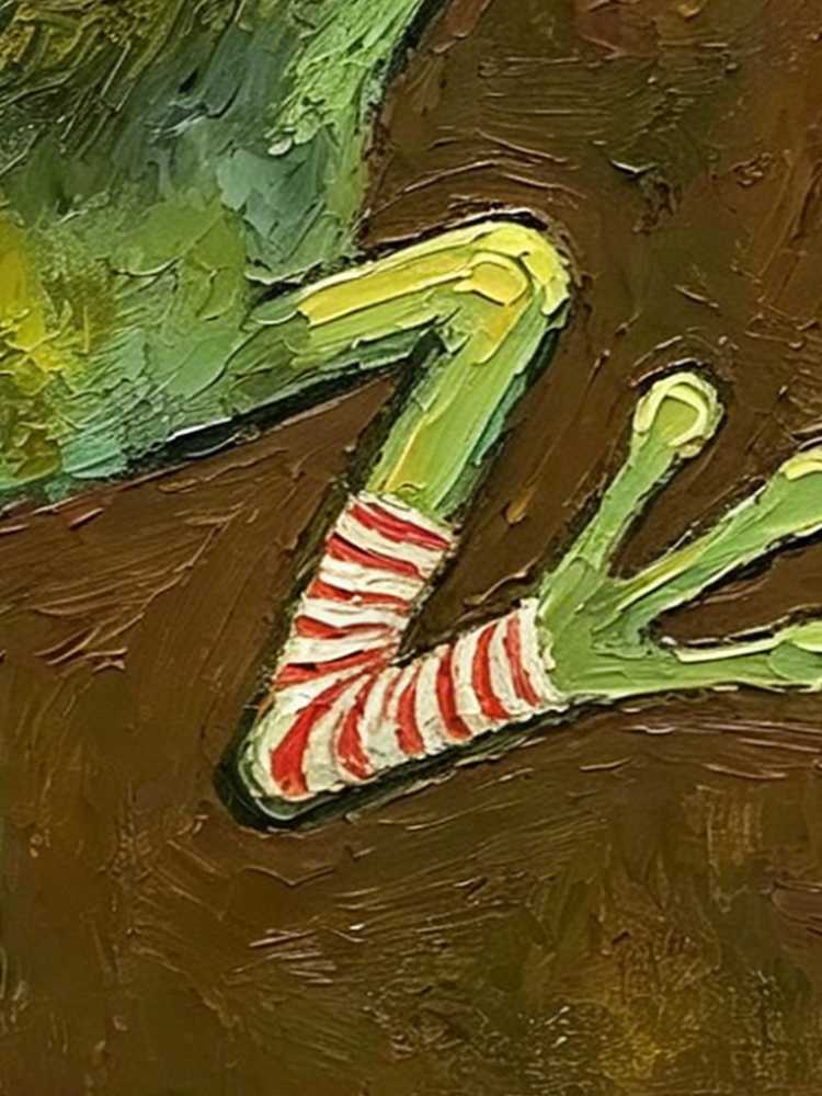 Impasto Frog Painting Framed Whimsical Frog with Striped Socks Retro Solid Wood Gold Frame Mini Desk Wall Decor Gift