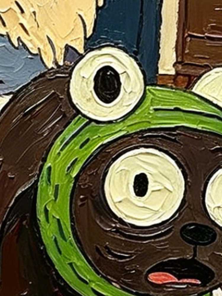 Oil Painting Cat Portrait Framed Funny Bunny &amp; Frog Hat Cats Impasto Solid Wood Frame Mini Desk Wall Decor Animal Lover Gift