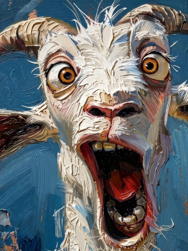 Oil Painting Goat Portrait Framed Shocked Surprised Goat Retro Solid Wood Frame Mini Desk Wall Decor Animal Lover Gift