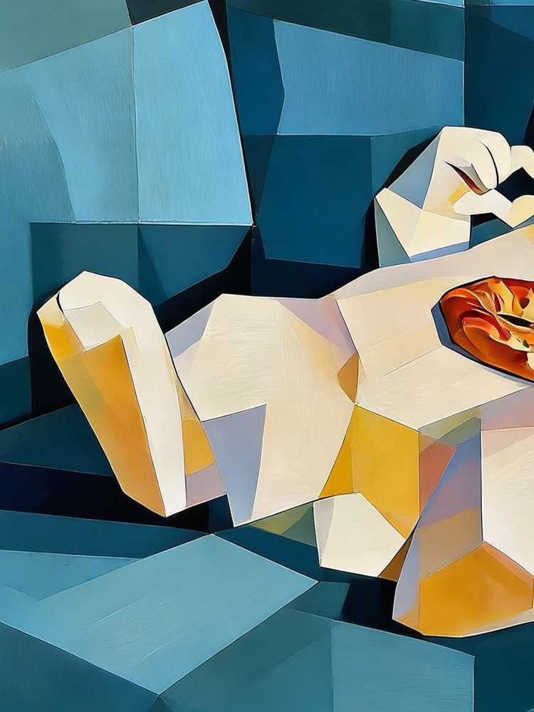 Hand-painted Oil Painting, Cubist Rabbit Art, Framed Wall Decor, Cool Bunny with Sunglasses &amp; Pizza