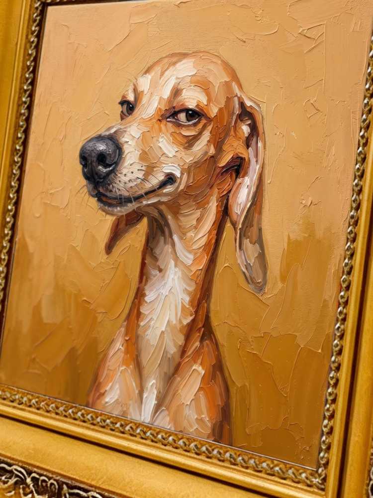 Oil Painting Dog Portrait Framed Realistic Hound Retro Solid Wood Frame Mini Desk Wall Decor Animal Lover Gift