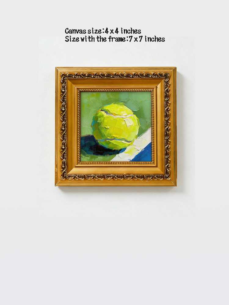 Original Hand-Painted Tennis Ball Oil Painting, Framed Sports Wall Art
