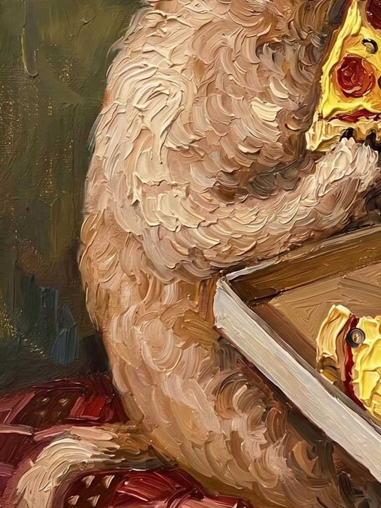 Oil Painting Dog Portrait Framed Pizza Eating Pup Retro Solid Wood Frame Mini Desk Wall Decor Animal Lover Gift
