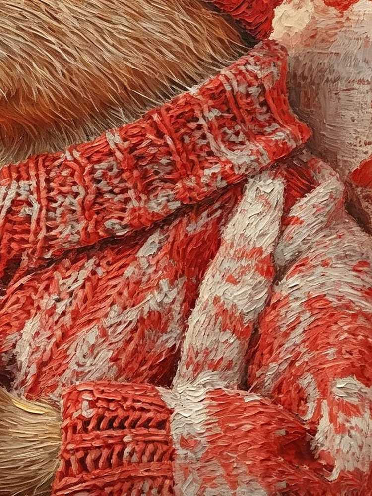 Cozy Capybara Red Knit Sweater Hat Hot Coffee Autumn Fall Oil Painting Print Warm Wall Decor