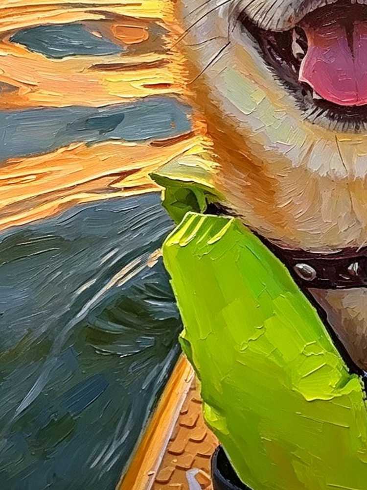 Happy Shiba Inu Dog Yellow Swim Goggles Life Jacket Sunset Ocean Oil Painting Summer Surf Wall Print