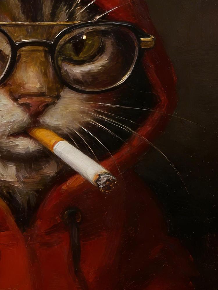 Original Hand Painted Smoking Cat Oil Painting, Gold Framed Art, Cool Cat Lover Gift, Whimsical Wall Decor