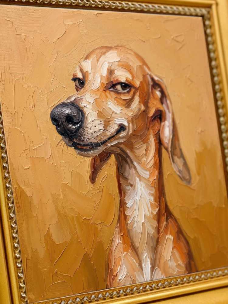 Oil Painting Dog Portrait Framed Realistic Hound Retro Solid Wood Frame Mini Desk Wall Decor Animal Lover Gift