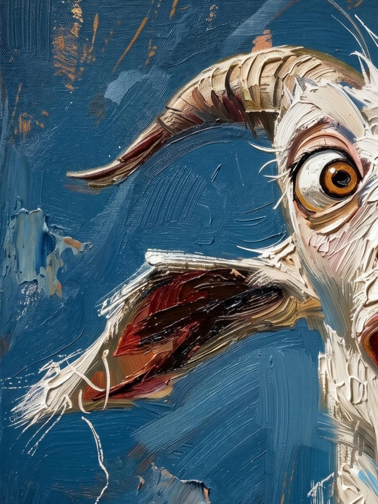 Oil Painting Goat Portrait Framed Shocked Surprised Goat Retro Solid Wood Frame Mini Desk Wall Decor Animal Lover Gift