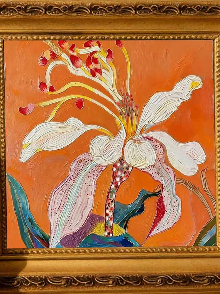 Hand-painted Oil Painting, Textured Floral Art, Framed Wall Decor, Vibrant Abstract White Lily Flower