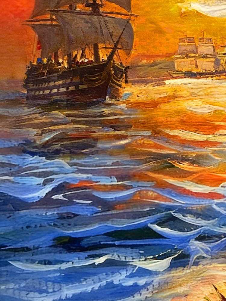 Original Hand Painted Sailing Boat Sunset Oil Painting, Gold Framed  Art, Nautical Wall Decor, Friend Gift