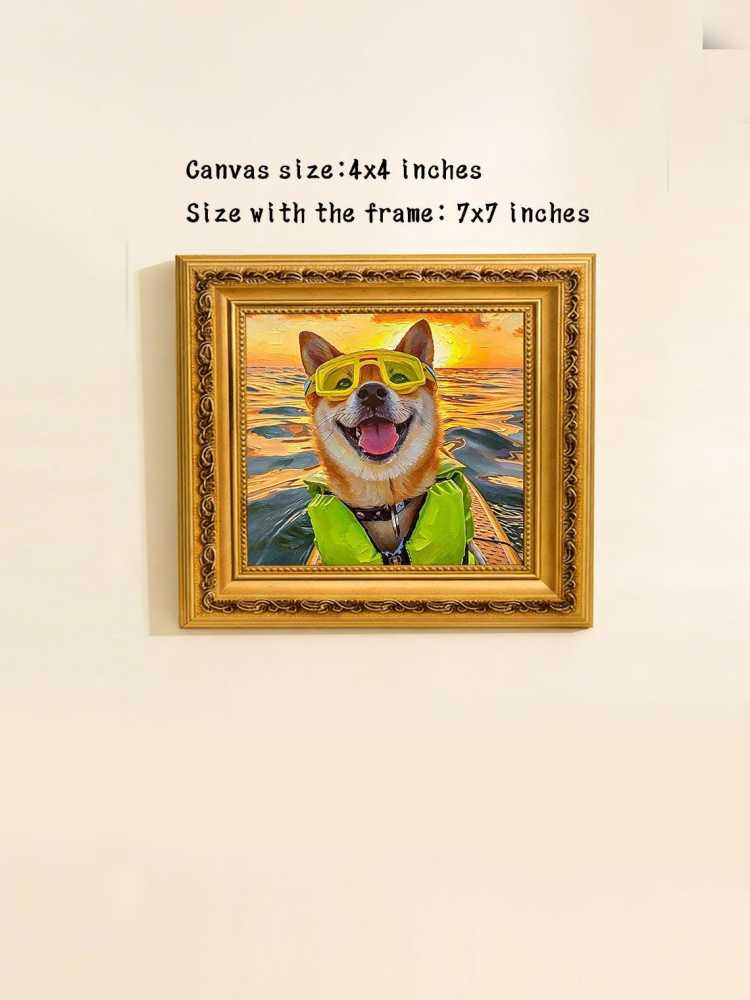Happy Shiba Inu Dog Yellow Swim Goggles Life Jacket Sunset Ocean Oil Painting Summer Surf Wall Print