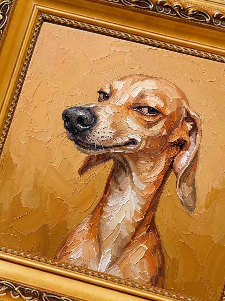 Oil Painting Dog Portrait Framed Realistic Hound Retro Solid Wood Frame Mini Desk Wall Decor Animal Lover Gift