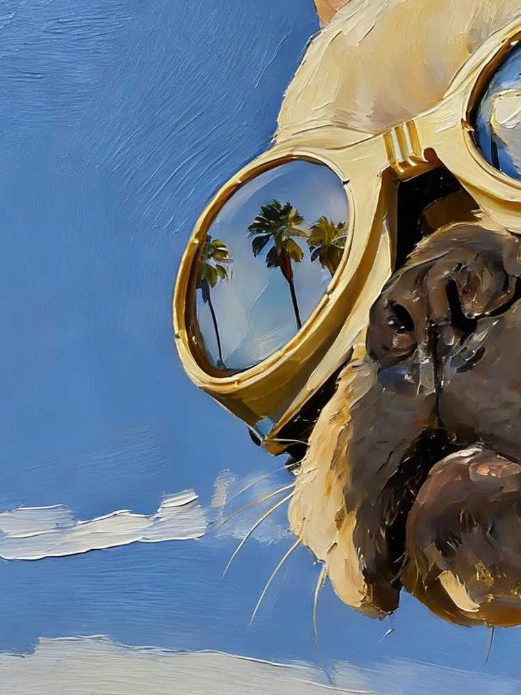 Hand-painted Oil Painting, Original Impasto Art, Framed Wall Decor, Cool French Bulldog in Gold Sunglasses