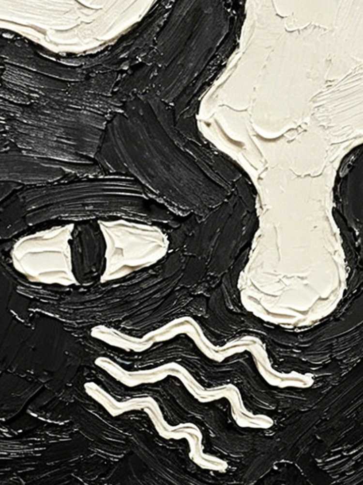Impasto Black Cat Painting Framed Minimalist Wavy Whiskers Retro Solid Wood Gold Frame Mini Desk Wall Decor Gift