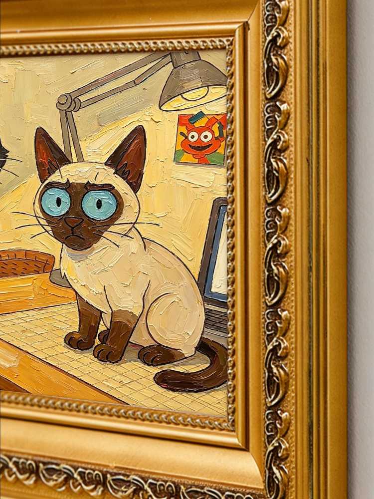 Oil Painting Animal Portrait Framed Whimsical Retro Solid Wood Frame Mini Desk Wall Decor Pet Lover Gift