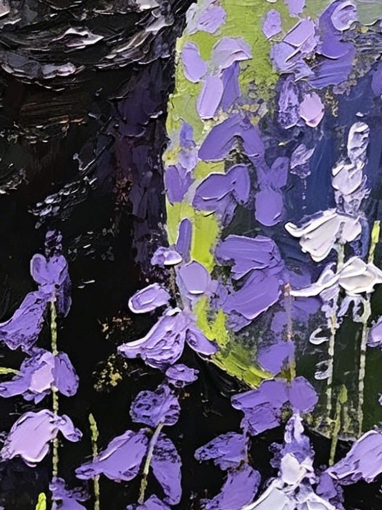 Oil Painting Black Dog Portrait Framed Bird on Head Lavender Field Impasto Solid Wood Gold Frame Mini Desk Wall Decor Gift