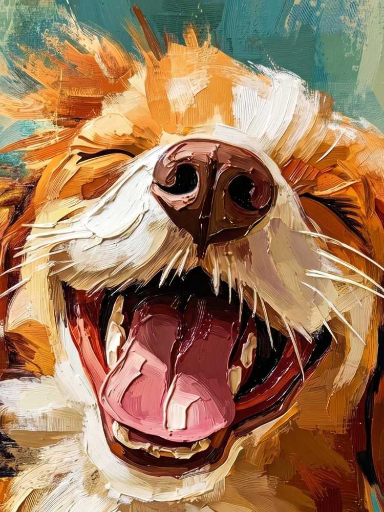 Oil Painting Dog Portrait Framed Laughing Happy Golden Retriever Impasto Solid Wood Frame Mini Desk Wall Decor Animal Lover Gift