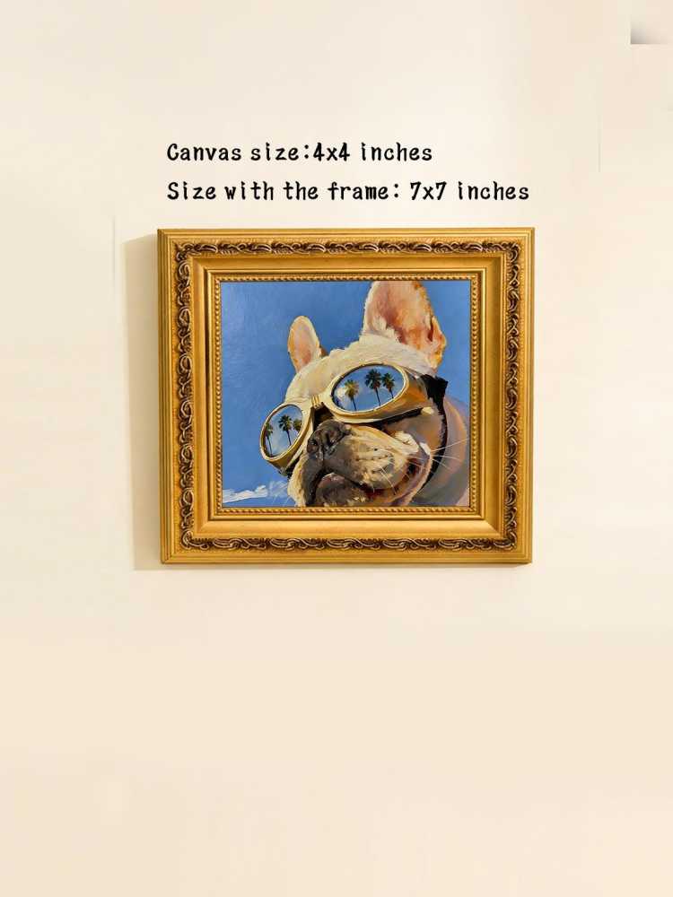 Hand-painted Oil Painting, Original Impasto Art, Framed Wall Decor, Cool French Bulldog in Gold Sunglasses