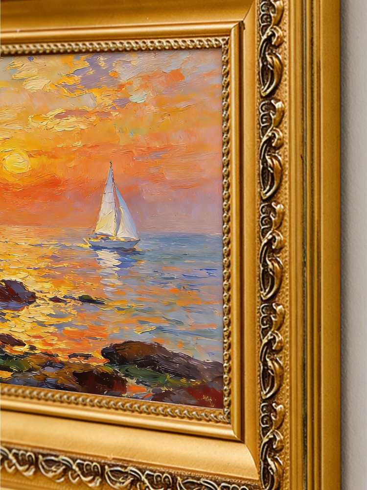 Original Hand-Painted Sailboat Sunset Oil Painting, Framed Coastal Wall Art