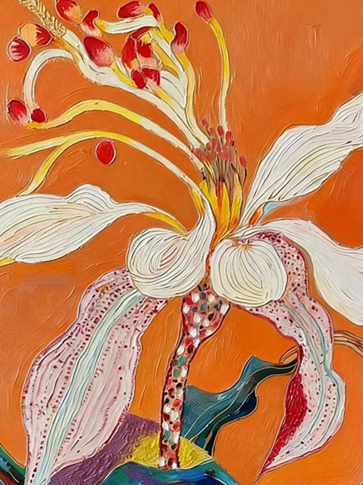 Hand-painted Oil Painting, Textured Floral Art, Framed Wall Decor, Vibrant Abstract White Lily Flower
