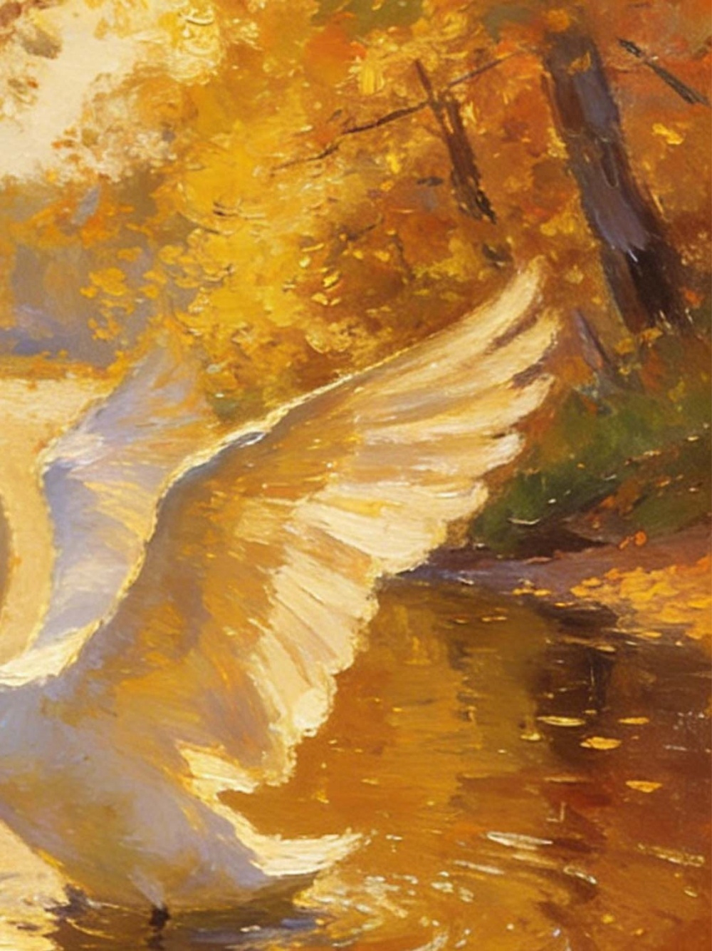 Framed Swan Oil Painting, Autumn Lake Impressionist Wall Art