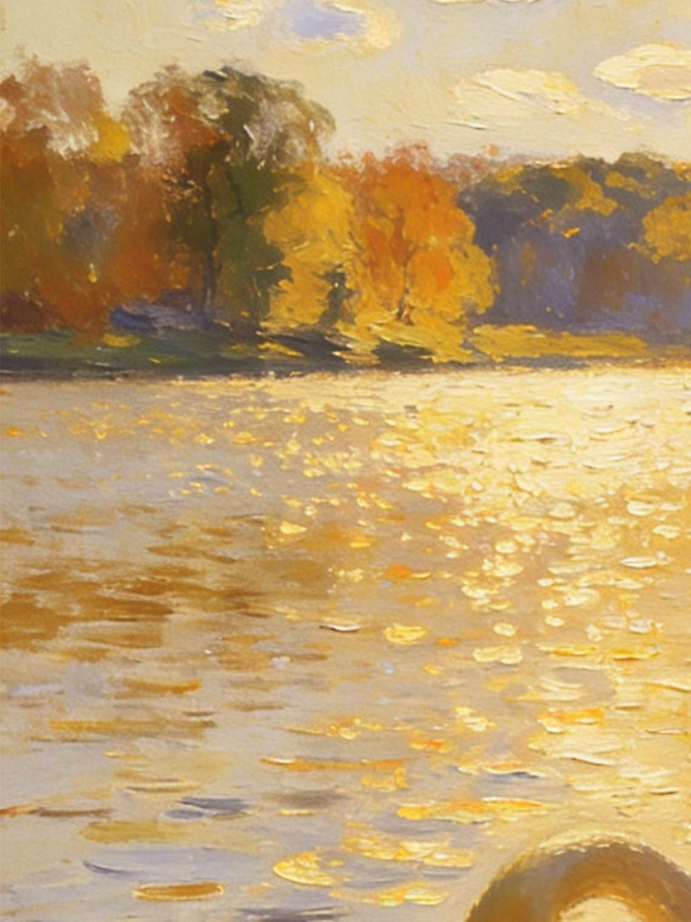 Framed Swan Oil Painting, Autumn Lake Impressionist Wall Art