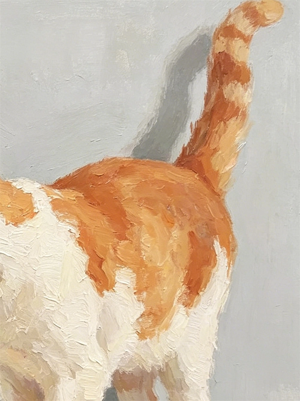 Ginger and white cat with goldfish bowl artwork in a gold frame for small spaces