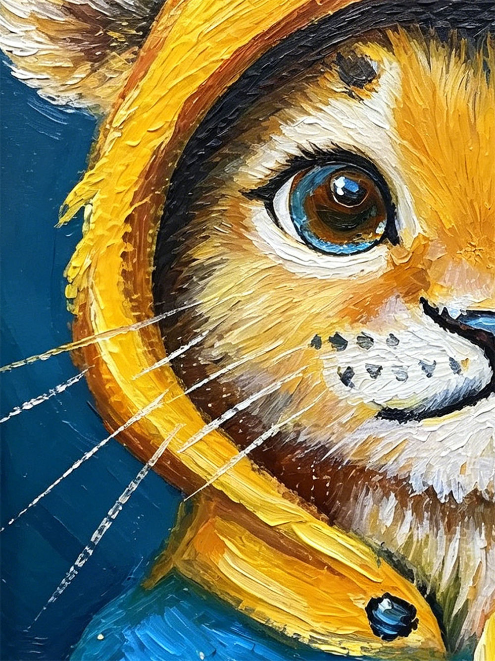 Cute Baby Lion Cub Yellow Hoodie Mini Framed Oil Painting, Deep Blue Background Antique Gold Frame Kids Nursery Desk Decor Gift